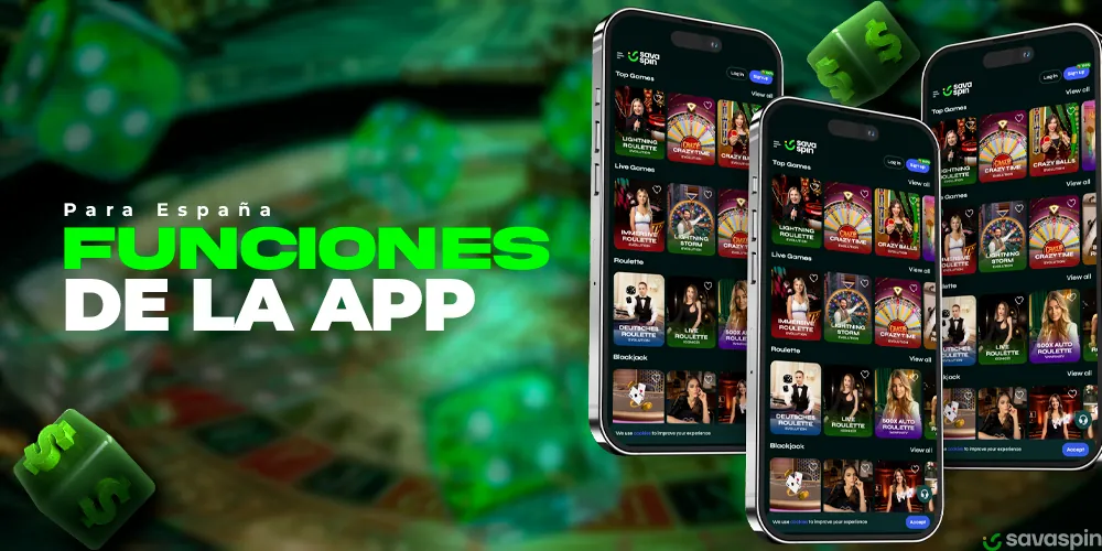 Funcionalidad de la aplicación móvil Savaspin